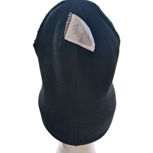 NIKE Beanie Youth Black White Red Knite Fold Over Swoosh Logo Ski Hat Cap - Picture 6 of 10